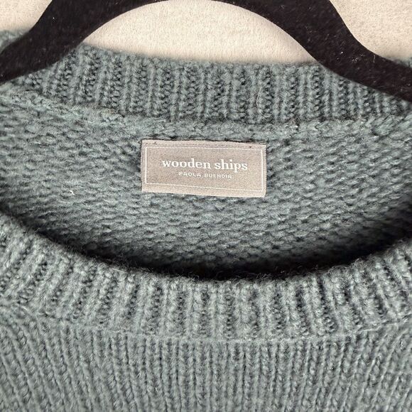 Wooden Ships Merry Crew Sweater Size S Mohair Wool Christmas Holiday Green - Picture 2 of 6